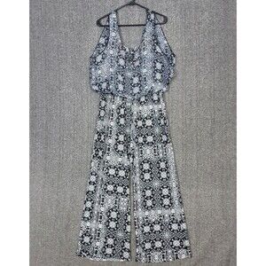 Style & Co Jumpsuit Womens Medium Black & White Sleeveless Studded Wide Leg